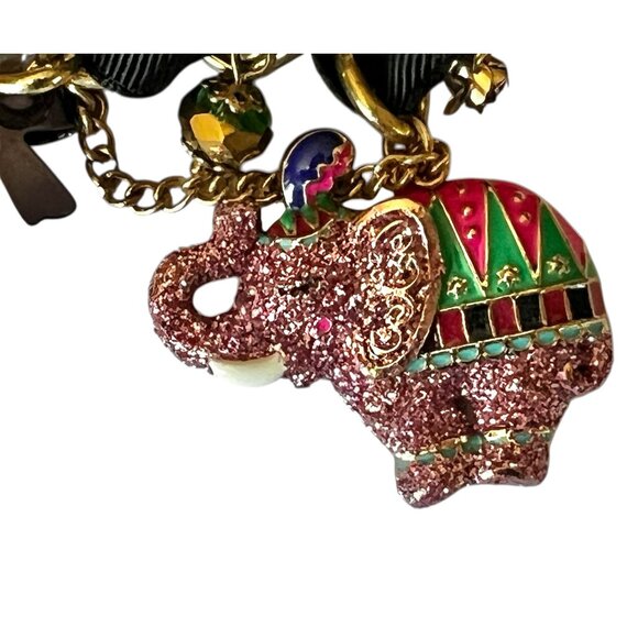 Betsey Johnson Charm Bracelet 7" Gold-Tone & Ribbon Elephant Mouse Heart - Picture 2 of 11